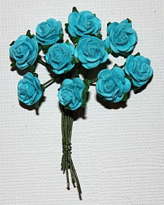 10st Small Paper Roses turquoise ca 1cm