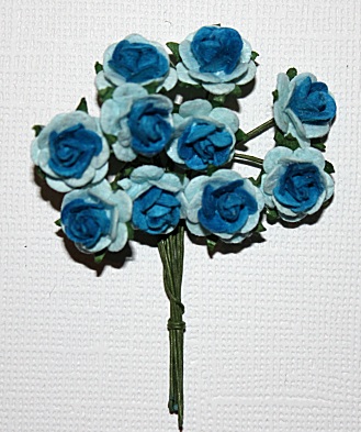 10st Small Paper Roses 2tone light blue dark blue ca 1cm