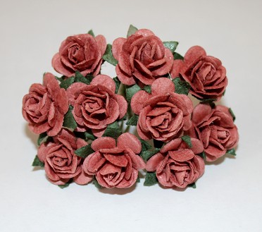 10st Paper Roses ca 15mm mahogany