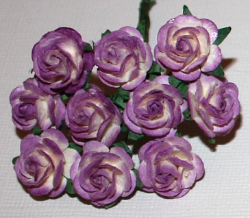 10st Paper Roses ca 15mm 2tone cream plum