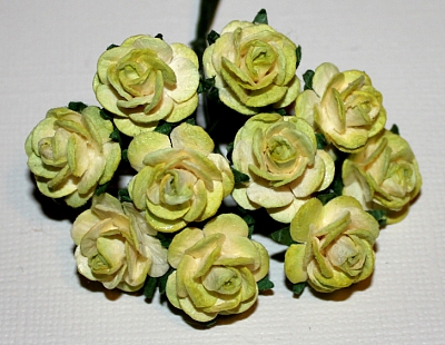 10st Paper Roses ca 15mm 2tone moss green