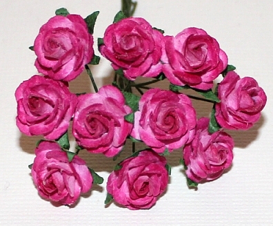 10st Paper Roses ca 15mm 2tone deep pink light pink