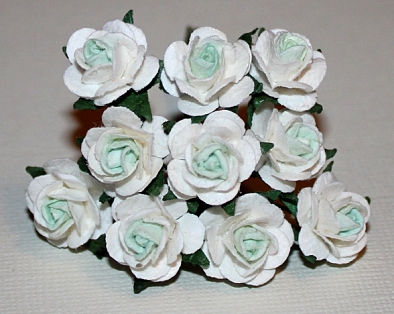 10st Paper Roses ca 15mm 2tone light turquoise