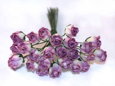 25st  Rose Buds ca 12mm - Violet/White