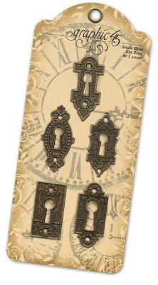 Graphic 45 Staples Ornate Metal Key Holes - Antique Brass (5 pack)