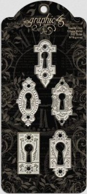 Graphic 45 Staples Ornate Metal Key Holes - Shabby Chic (5 pack)