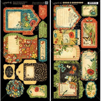 Graphic 45 Nature Sketchbook 6”x12” Die-Cut Sheets - Tags & Pockets (2 sheets)