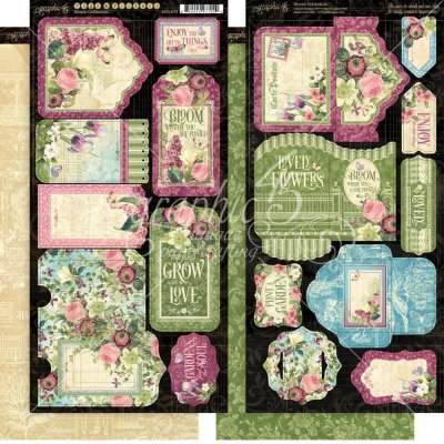 Graphic 45 Bloom Cardstock Die-Cuts 6"x12" Sheets - Tags & Pockets (2 sheets)