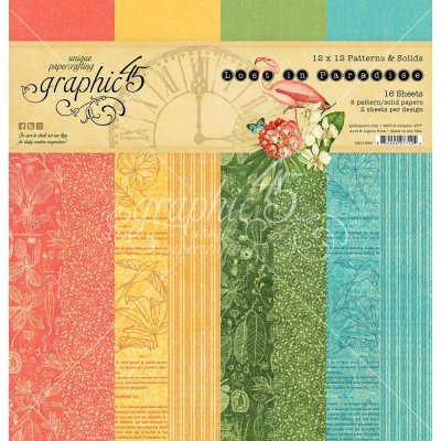 Graphic 45 12”x12” Paper Pad - Lost in Paradise Patterns & Solids (16 sheets)