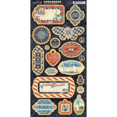 Graphic 45 Catch Of The Day 6"x12" Chipboard Die-Cuts Sheet