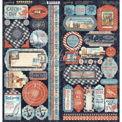 Graphic 45 Catch Of The Day 12"x12" Cardstock Stickers