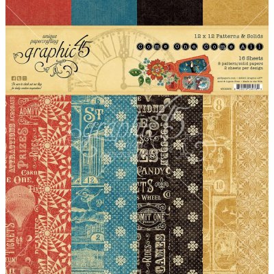 Graphic 45 12”x12” Patterns & Solids Paper Pad - Come One, Come All! (16 sheets)