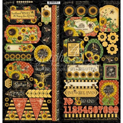 Graphic 45 Let It Bee Cardstock Stickers 12"x12" Sheet