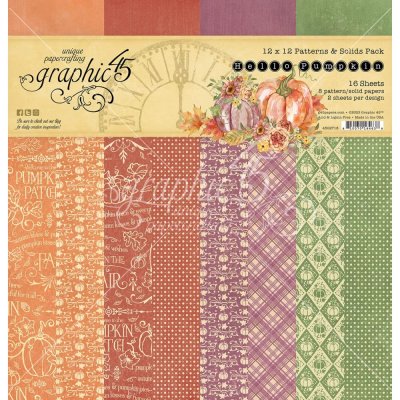Graphic 45 12"x12" Patterns & Solids Pack - Hello Pumpkin (16 sheets)