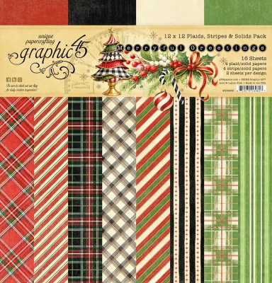 Graphic 45 12”x12” Plaids & Stripes Pack - Merry-ful Greetings (16 sheets)