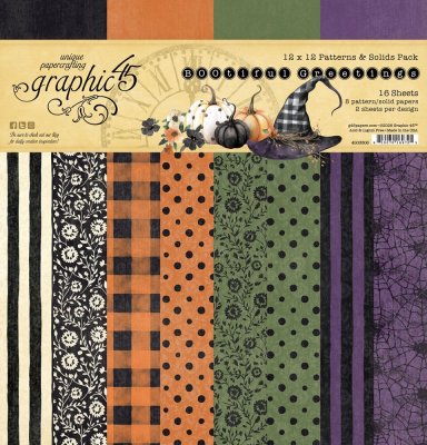 Graphic 45 BOOtiful Greetings 12”x12” Patterns & Solids Pack (16 sheets)