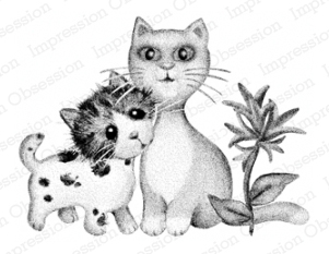 Impression Obsession Cling Rubber Stamp - Sierra & Buttons with Flower