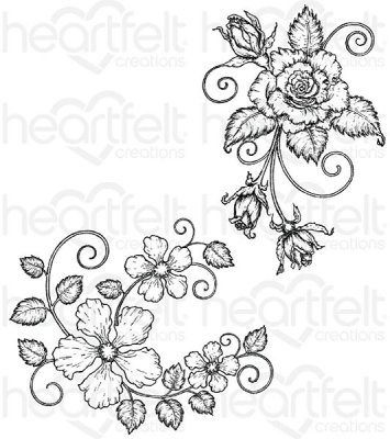 Heartfelt Creations - Blushing Rose Swirls Pre-Cut Cling Mounted Stamp Set (2 stamps)