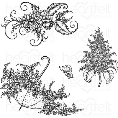 Heartfelt Creations - Lush Lilac & Umbrella Spray Pre-Cut Cling Mounted Stamp Set