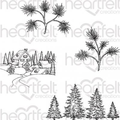 Heartfelt Creations - Snowy Pine Village Pre-Cut Cling Mounted Stamp Set (4 stamps)