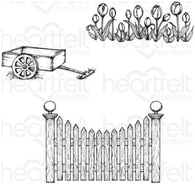 Heartfelt Creations - Tulip Cart & Fence Cling Mounted Stamp