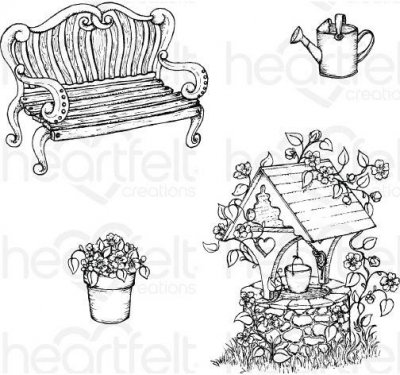 Heartfelt Creations - Wishing Well Oasis Pre-Cut Cling Mounted Stamp Set (4 stamps)