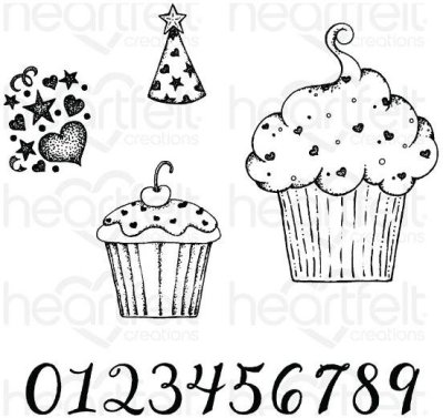 Heartfelt Creations - Sprinkled Confetti Cupcakes Pre-Cut Cling Mounted Stamp Set (5 stamps)
