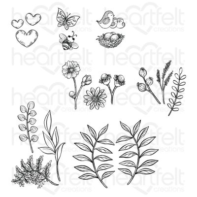 Heartfelt Creations Cling Rubber Stamp Set - Summer Wreath Accents