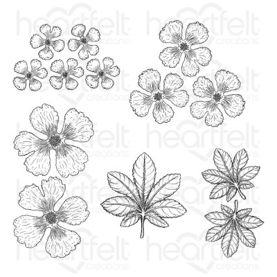 Heartfelt Creations Cling Rubber Stamp Set - Hollyhock Petals & Leaves