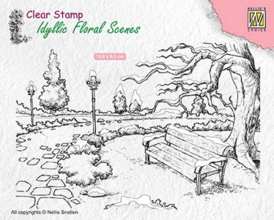 Nellies Choice Clear Stamps - Idyllic Floral Scenes Park with Bench