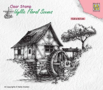 Nellies Choice Clear Stamps - Idyllic Floral Water Mill
