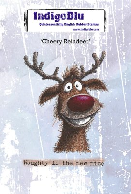 IndigoBlu A6 Red Rubber Stamp - Cheery Reindeer