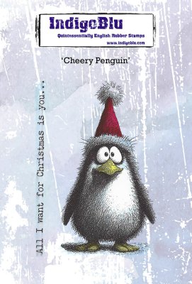 IndigoBlu A6 Red Rubber Stamp - Cheery Penguin