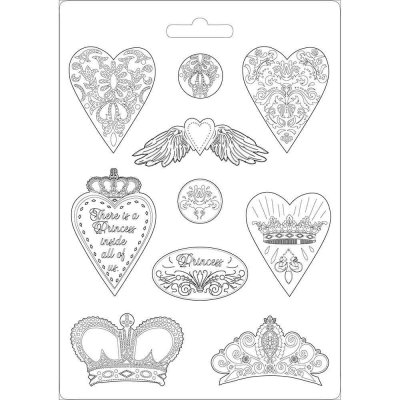 Stamperia A4 Soft Mould - Princess Heart & Crowns