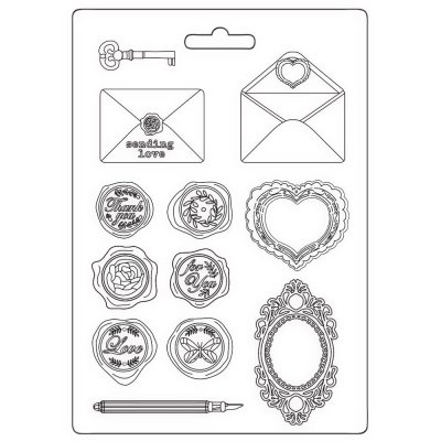 Stamperia A5 Soft Mould - Shabby Rose Letters and Seals