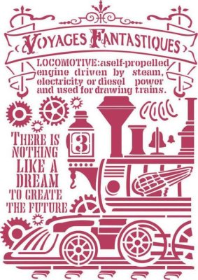 Stamperia A4 Stencil - Voyages Fantastiques Stream train