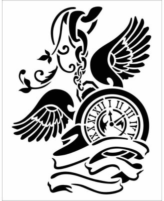 Stamperia 20x25cm Thick Stencil - Pendulum Clock with Wings