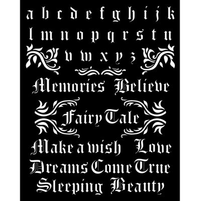 Stamperia 20x25cm Thick Stencil - Sleeping Beauty Alphabet and Quotes