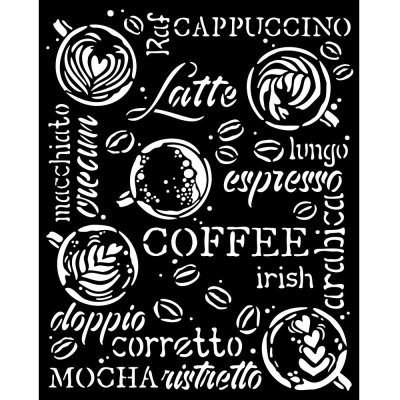 FÖRBESTÄLLNING - Stamperia 20x25cm Stencil - Coffee And Chocolate Cappuccino