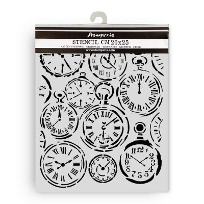 Stamperia 20x25cm Thick Stencil - Gardens of Time Mixed Clocks