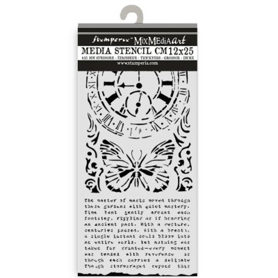 Stamperia 12x25cm Thick Stencil - Gardens of Time Clock and Butterfly