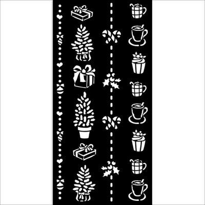 Stamperia 12x25cm Thick Stencil - Christmas Border Gift and Cups