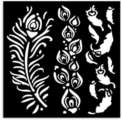 Stamperia 12x12cm Thick Stencil - Masquerade Feathers