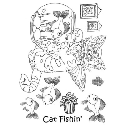 The Card Hut 6"x4" Clear Stamp Set - Crazy Cats Cat Fishin'