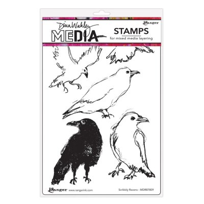 Dina Wakley MEdia Cling Stamps - Scribbly Ravens