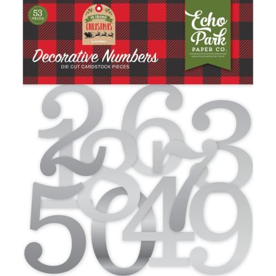 Echo Park Cardstock Die-Cuts - My Favorite Christmas Decorative Numbers with Silver Foil (53 pack)