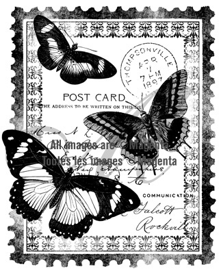 Magenta Cling Mounted Stamp - Papillons Post Card