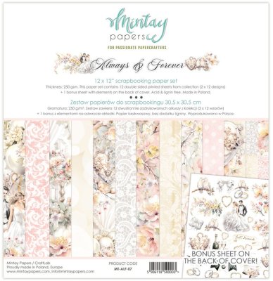 Mintay Papers 12"x12" Paper Set - Always & Forever (12 sheets + 1 bonus elements sheet)