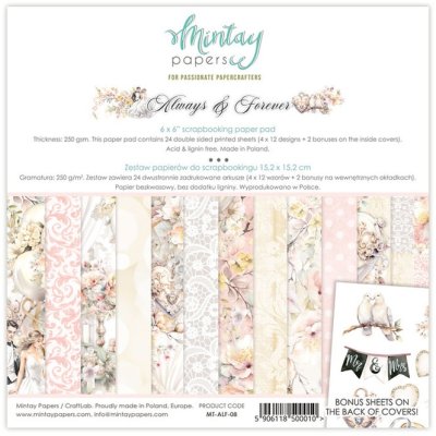 Mintay Papers 6"x6" Paper Pad - Always & Forever (24 sheets + 2 bonuses on the inside covers)
