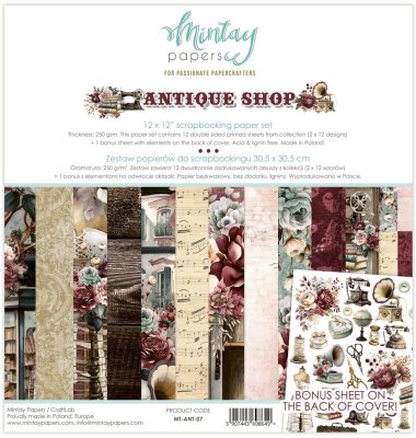 Mintay Papers 12"x12" Paper Set - Antique Shop (12 sheets + 1 bonus elements sheet)